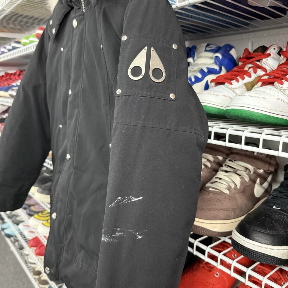 Moose Knuckles Canada Down Filled White Fur Black Winter Coat Youth Size L - Image 2 of 4