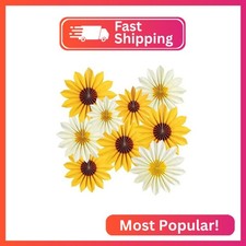 EASY JOY 9PCS Sunflower Party Decorations Sunflower Paper Fans Yellow Birthday D