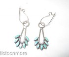 VINTAGE ZUNI INDIAN PETIT POINT TURQUOISE MAIZE NEEDLEPOINT DANGLE EARRINGS — photo 1