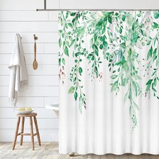 Emerald Green Eucalyptus Shower Curtain Sets Watercolor Leaves on The Top Pla...