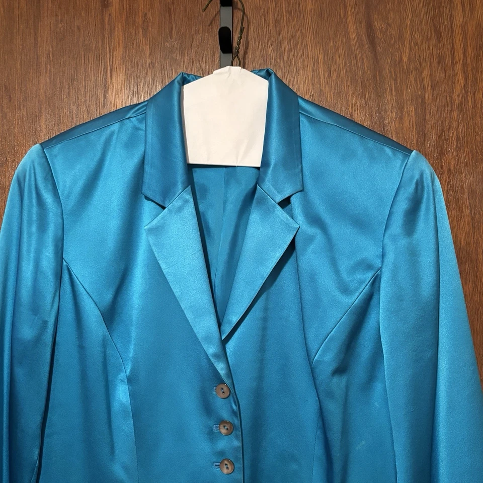 Vintage The Limited Silk Blazer Women's Size M. Teal Blue Y2K Retro Formal - Image 2 of 4