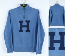 Womens TOMMY HILFIGER Jumper Small Size US 4 Blue Zip Neck Vintage Pullover