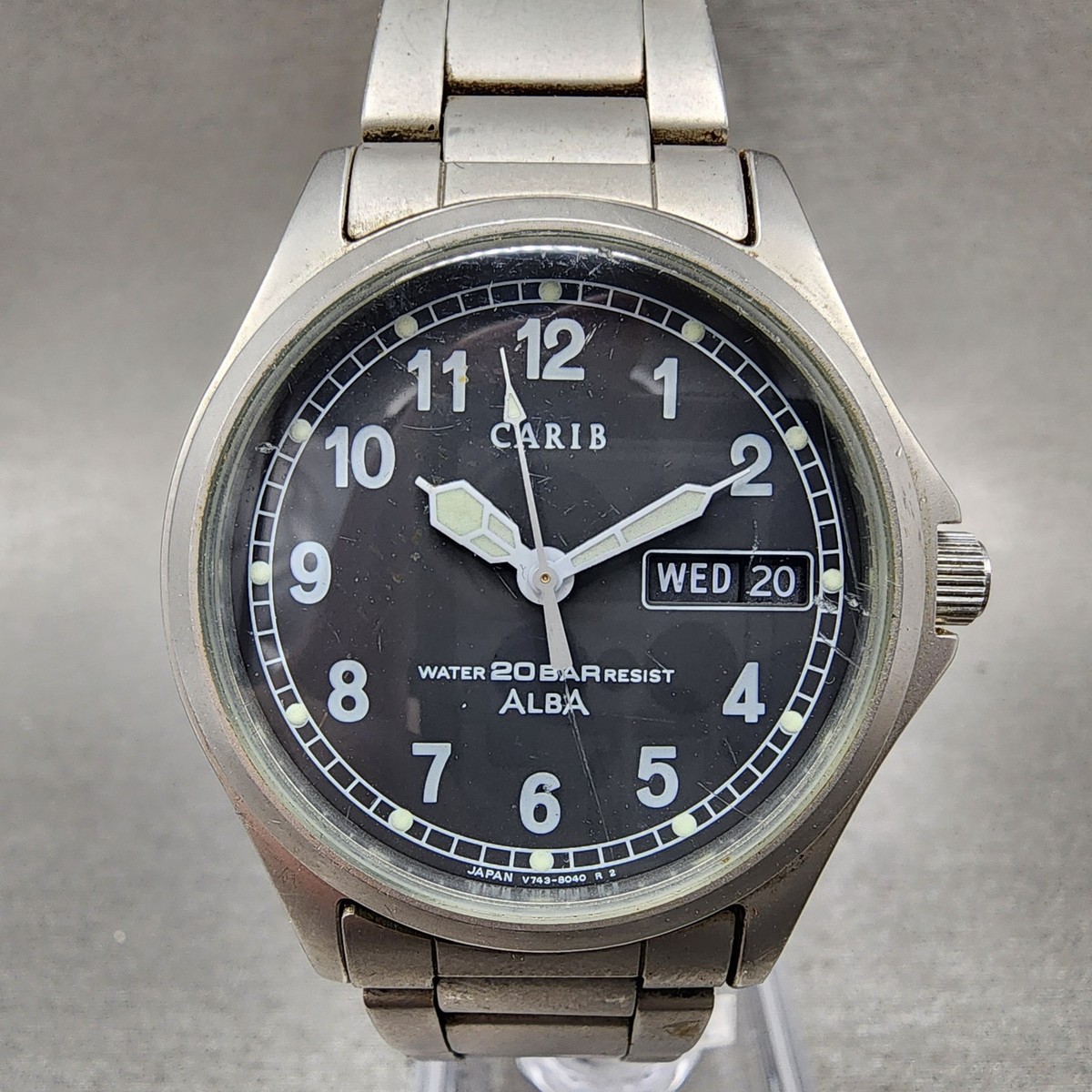 セイコー腕時計ALBA Seiko Alba Carib Watch Men 36mm Black Dial Silver Tone Daydate