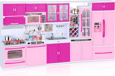 Kitchen Playset for Girls, Play Kitchen Toys for Dolls with Realistic Lights S