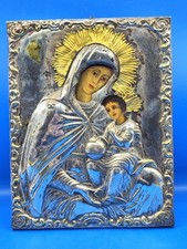 Antica Icona Maria Madonna Gesù Bambino Dipinta A Mano Fine 1800