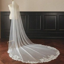1 Tier Chapel Length 3M 2M Bridal Veil Lace Edge Wedding Veil Comb White Ivory