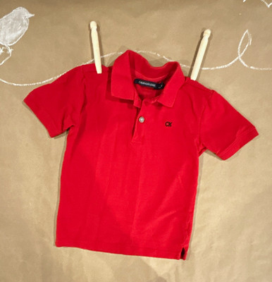 Calvin Klein Jeans Boys Size 6 Red Short Sleeve Collared Button Logo Polo