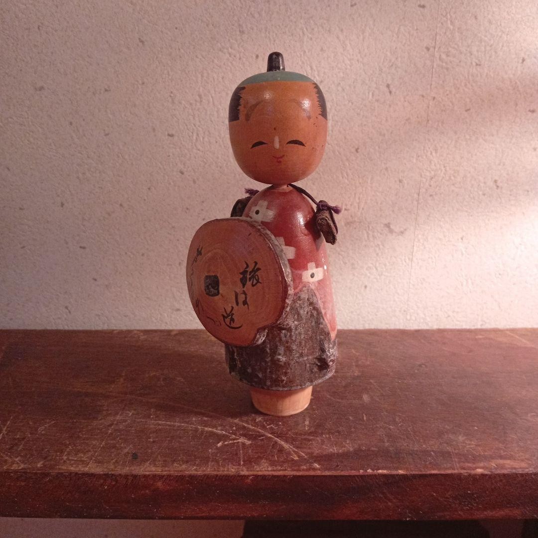 Kokeshi Doll Showa Retro 14.5cm Hand-Painted Cute Topknot Japan Collectible