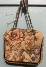 Vintage Tapestry Floral Snap Closure Handbag- With Gold Chain/Fair/ Original 95