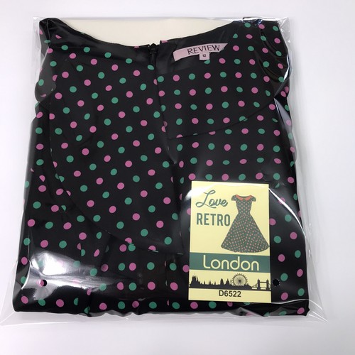 Review Black Mix Polka Australian Design Sleeveless Retro Dress UK 12 EU 40 - Picture 13 of 13