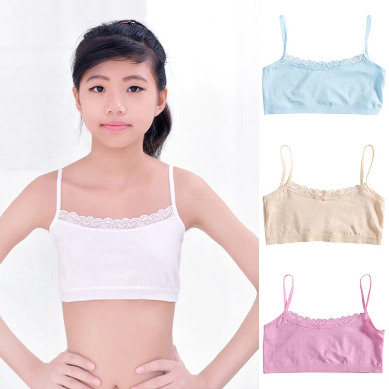 Kids Girls Lace Cotton Crop Tops Soft Push Up Bras Breathable Elastic  Underwear