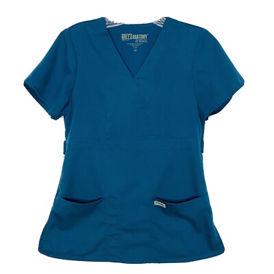 Greys Anatomy Top Womens XS Teal Blue Green Scrub Nurse Vet