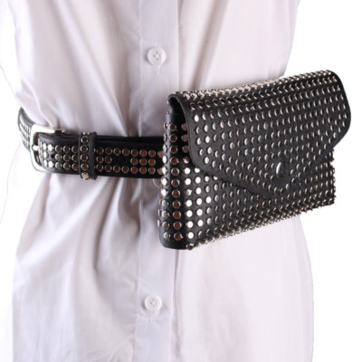 Damen Nietete Gürteltasche Handytasche PU Leder Bauchtasche Gürteltasche Umhängetasche