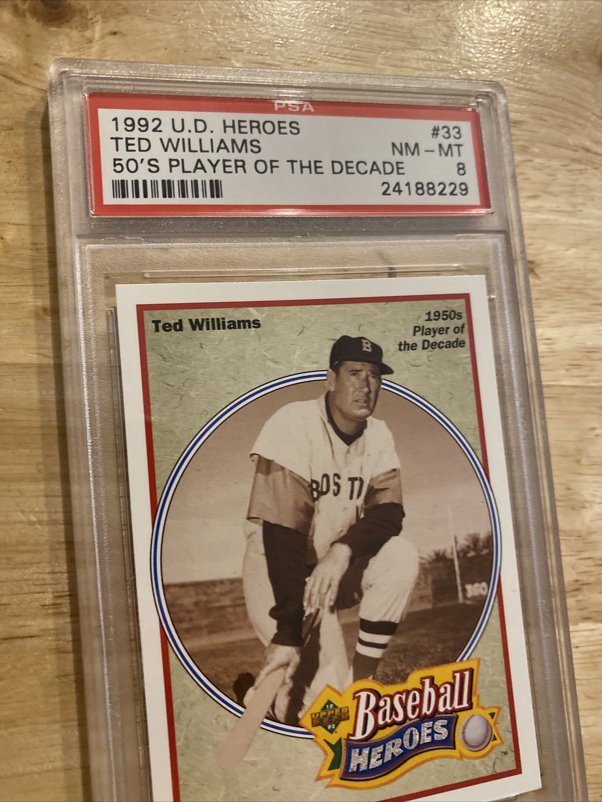 Ted Williams PSA 8 Vintage Baseball Card 1992 Upper Deck Boston Red Sox MLB HOF view 3