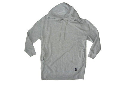 CONVERSE Gray Cotton Warm LONG-OVERSIZED HOODIE Casual Gym Sweatshirt Women's XL