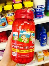 Pro-life Junior colostrum milk chews 500 chewable tablets (strawberry flavour)