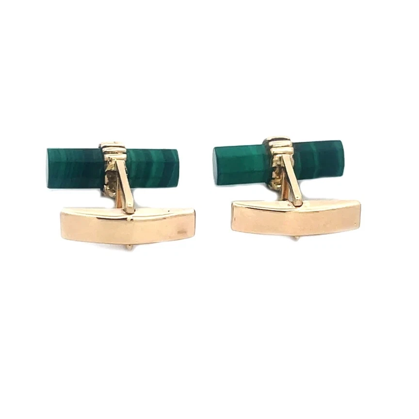 Gemelos Cartier Oro Malaquita 14k Amarillo Vintage Espalda de Ballena Foto 2 de 4