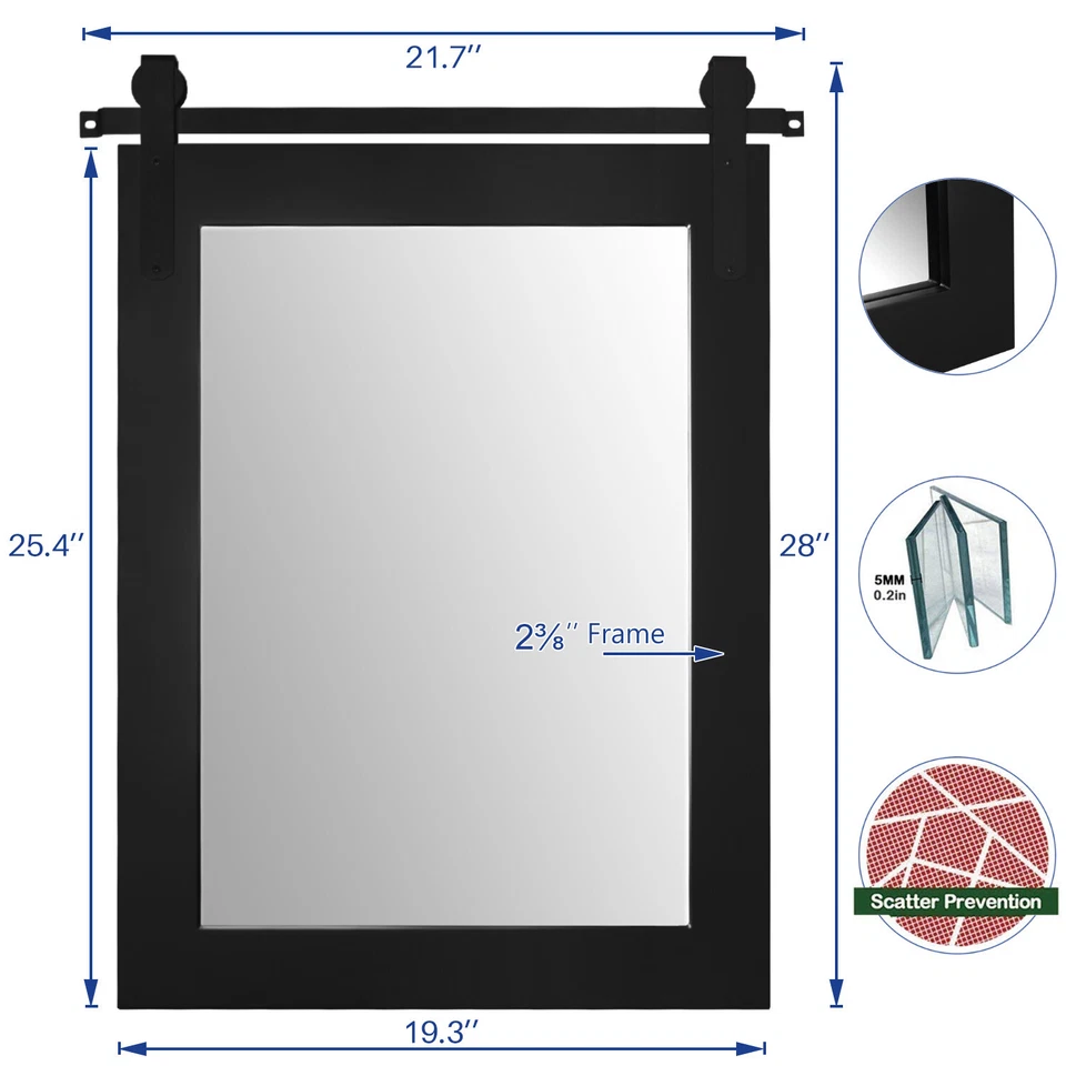 Espejo de pared H&A Farmhouse rústico horizontal con marco de madera, 28x22 negro Foto 4 de 4