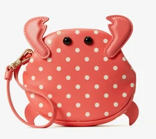 Kate Spade shelly crab Wristlet Polka Dot Key Fob Coin Purse~NWT~ PEACH