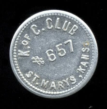 St Marys, KS Kansas  ...  K of C Club #657  ...  Good for 5 Cents (TA-854-404)