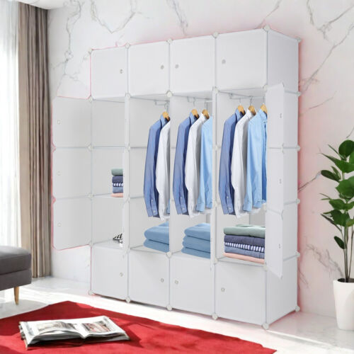 5-Tier Closet Storage Cabinet - White, 20-Cube, 3 Hanging Rods & DIY Modular - Picture 10 of 24