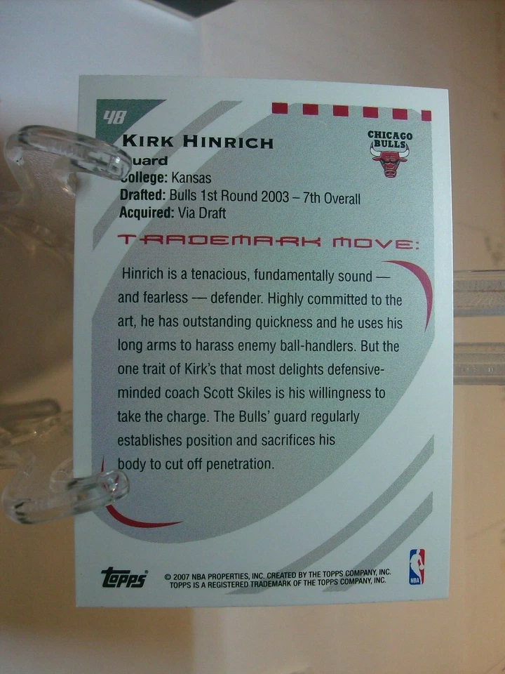 2006-07 Topps Trademark Moves Basketball Card   #48 Kirk Hinrich   (1992) - Image 2 of 2