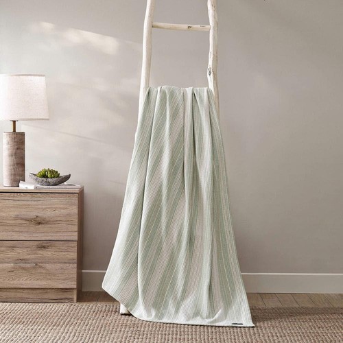 Tommy Bahama Bed Blankets King Shore Stripe 1-Piece Breathable Cotton Green - Picture 3 of 8