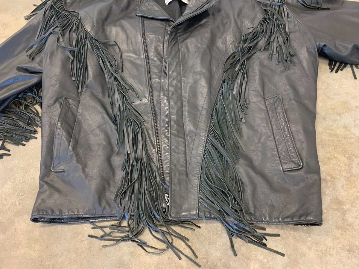 ジャケット・アウター vintage Lariat Leathers jacket 70s VINTAGE Lariat Black Leather Fringe Zip Front Jacket Made In USA