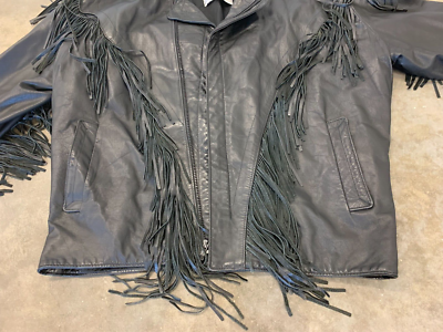 ジャケット・アウター vintage Lariat Leathers jacket 70s VINTAGE Lariat Black Leather Fringe Zip Front Jacket Made In USA