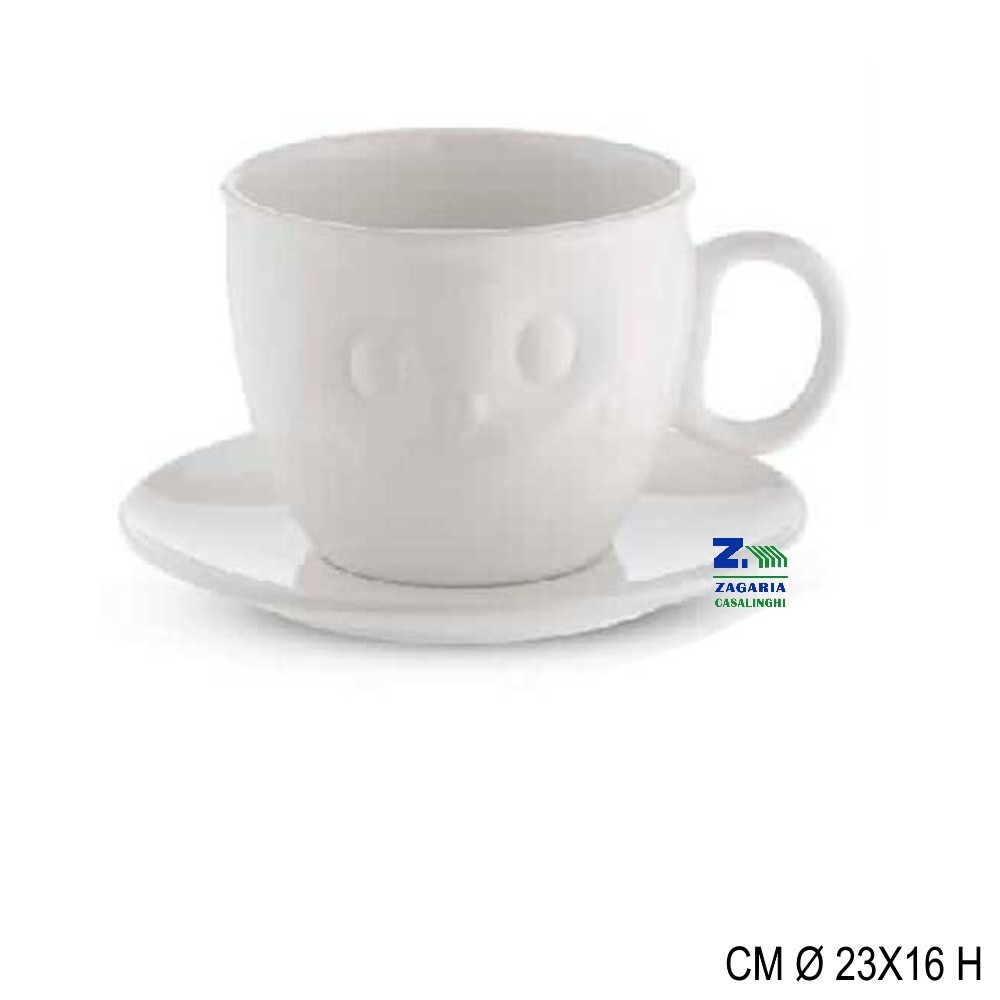 TAZZONE PORTACIALDE IN CERAMICA COLORE BIANCO CON SORRISO CM 23X16 H