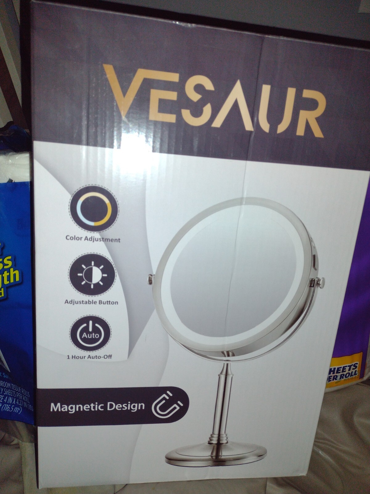 VESAUR 8" Rechargeable Lighted Makeup Mirror 1X/10X Magnifying Mirror