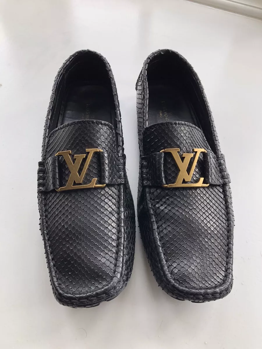 Mens Louis Vuitton Loafers Shoes Black Snake Python Crocodile Skin UK 8.5