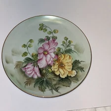 Lefton Hand Painted 9.25” Plate Yellow Pink Flowers W/Original Tag 9.25"