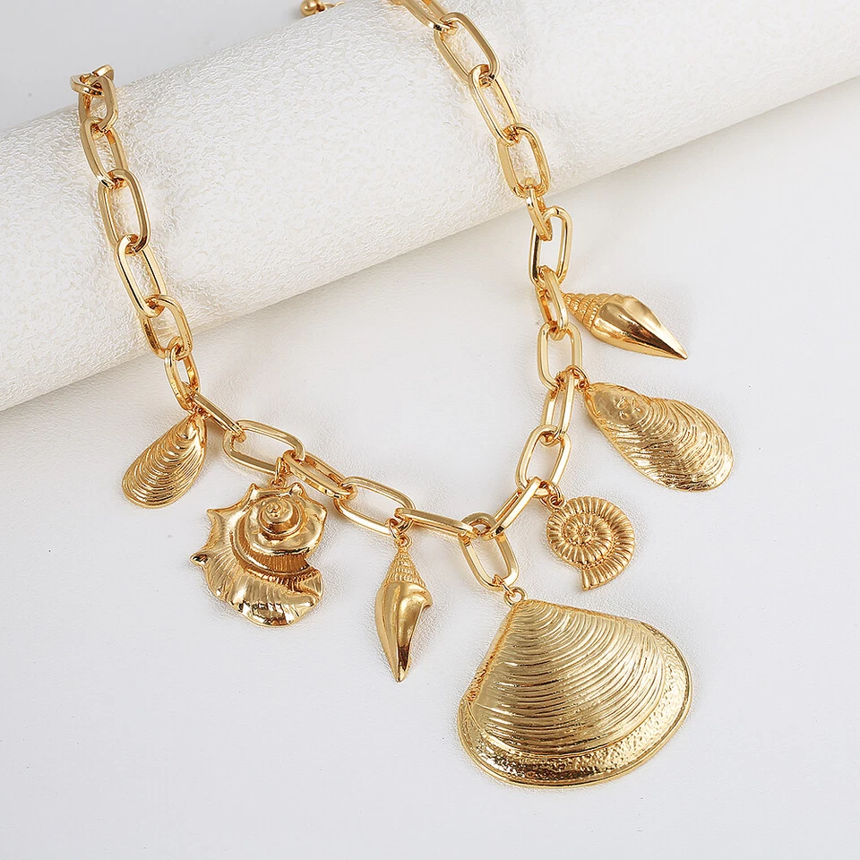 Zara золотой морской жизни оболочка подвеска нагрудник ожерелье женщин подарок отпуск ювелирных изделий - Изображение 4 из 4