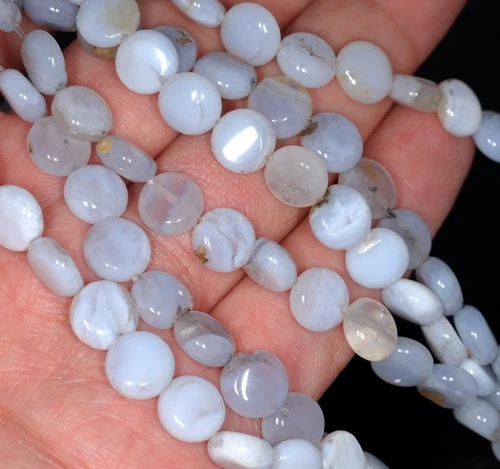 8MM CHALCEDONY BLUE AGATE GEMSTONE ROUND FLAT LOOSE BEADS 15.5" - Foto 1 di 4