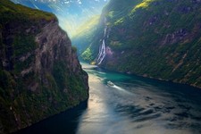 Landscape photography nature mountains ship fjord summer Custom Gaming Mat Desk