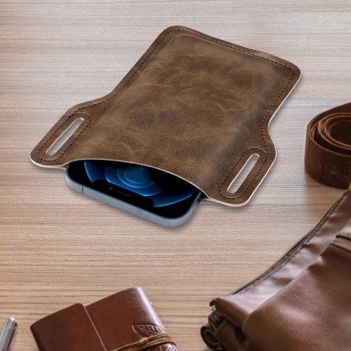 Men Vertical PU Leather Pouch with Waist Belt Loop Cell Phone Holster Wallet Bag - Picture 42 of 42