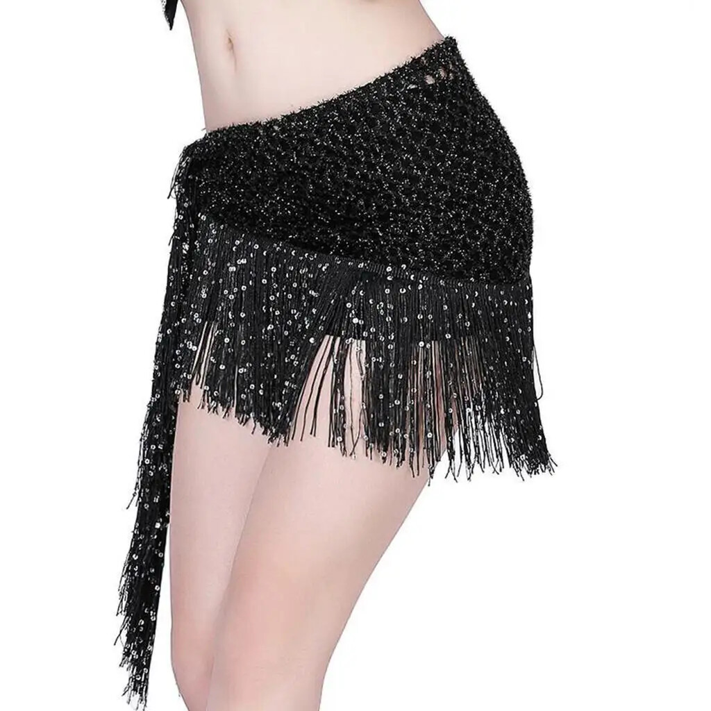 Women Belly Dance Hip Scarf Sequins Dance Belt Tassel Skirt Belt
