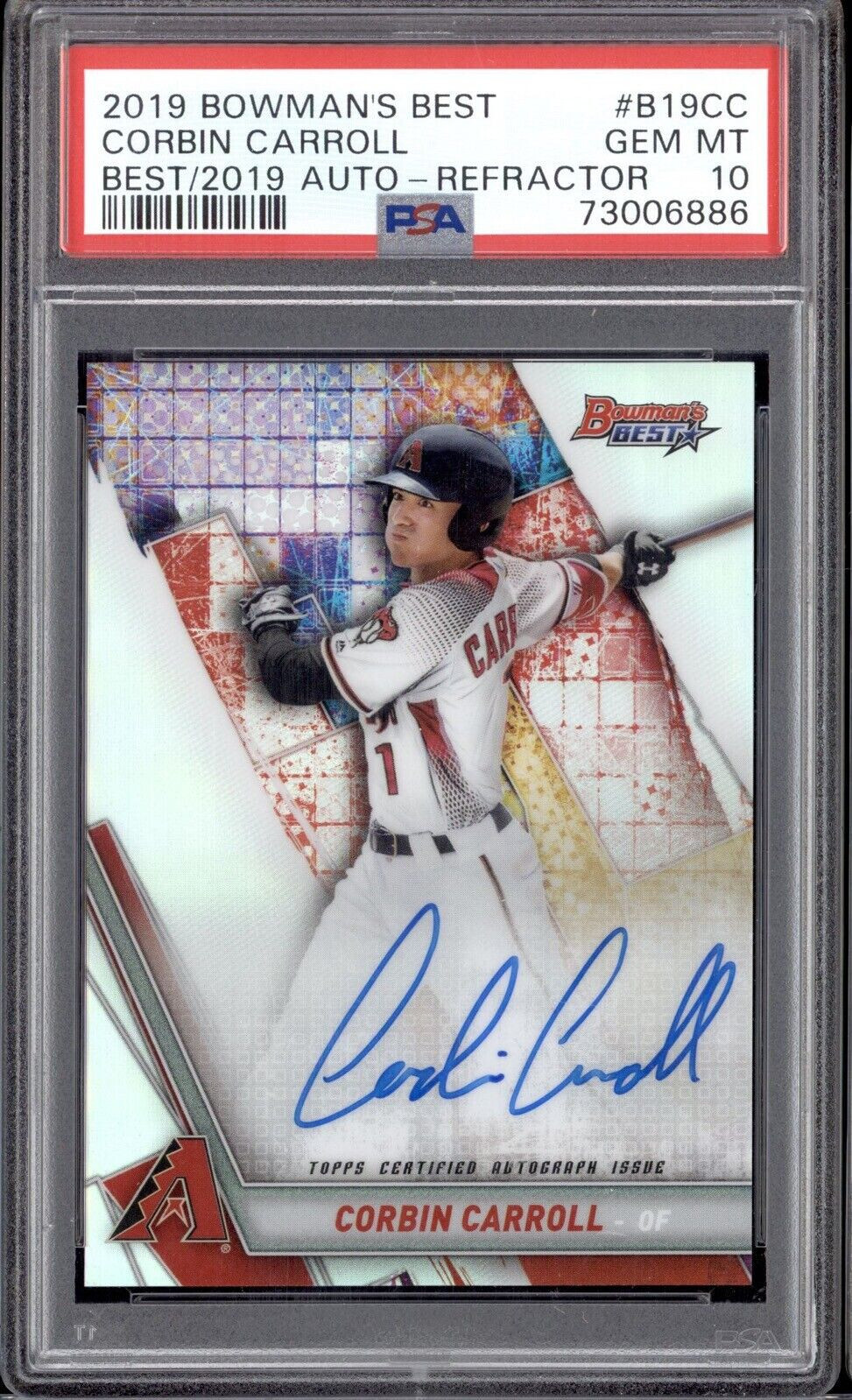 PSA 10 CORBIN CARROLL AUTO 2019 Bowman's Best REFRACTOR Rookie Card RC GEM MINT