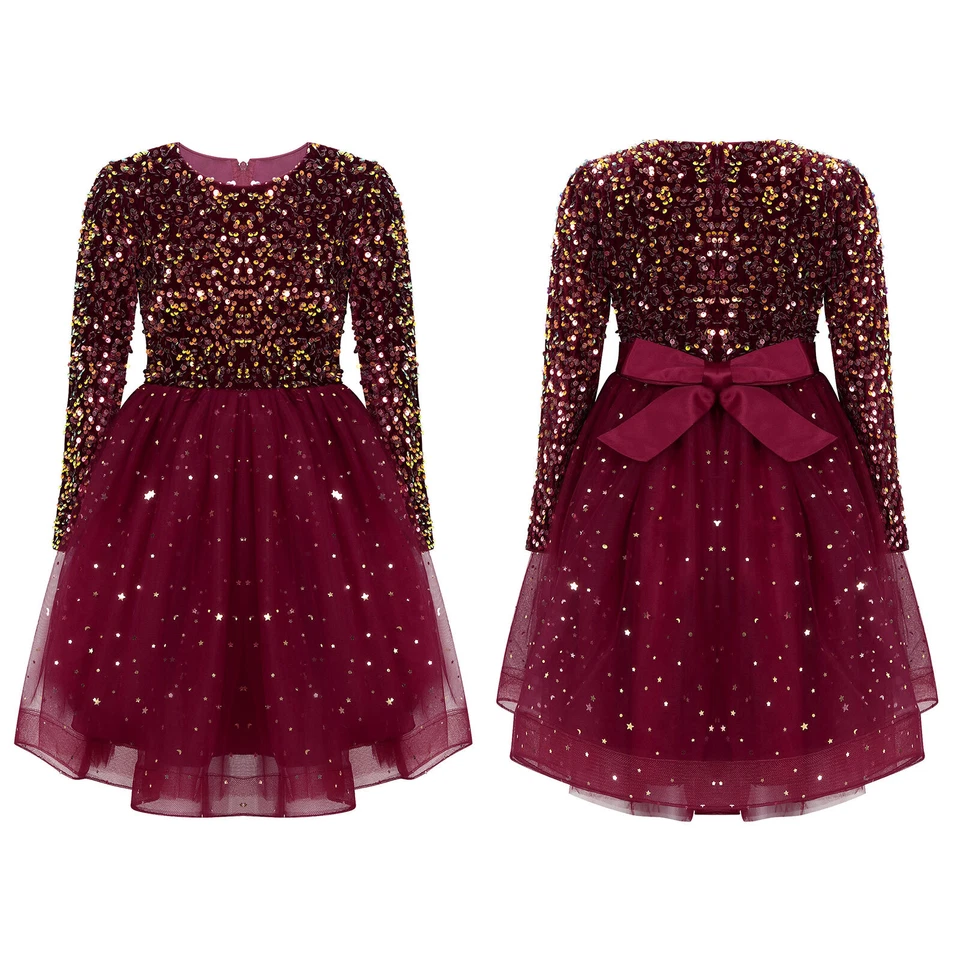 YiZYiF Mädchen Weihnachtskleid Festlich Langarm Prinzessin Party Kleid Tüllkleid