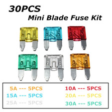 30 Pieces Mini Blade Fuse Mixed Kit 5A/10A/15A/20A/25A/30A Fuses For Car Vehicle