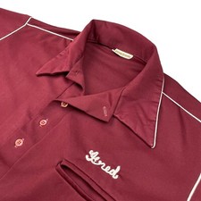 VTG King Louie Men's Embroidered "Fred" Bowling Shirt Burgundy   USA   Large