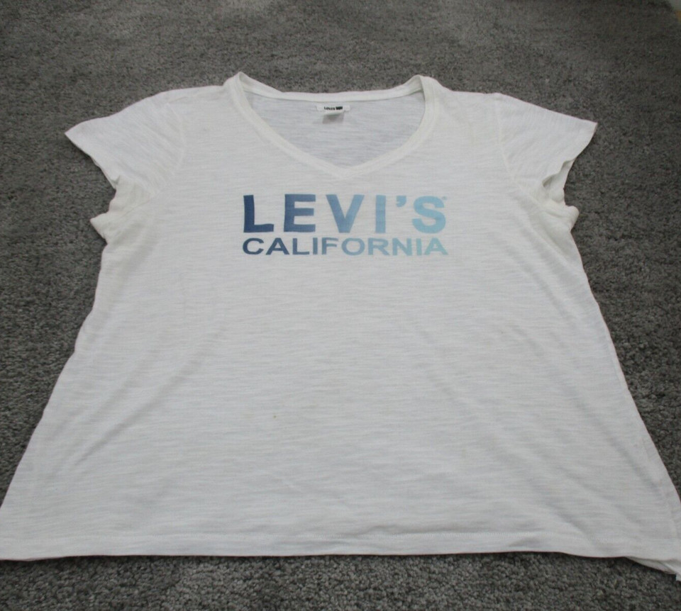 Levis T-Shirt/Training Top XL Short Sleeve V-Neck Athleisure Gym Logo White