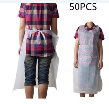 Pack of 50 DISPOSABLE PLAIN WHITE POLYTHENE STRONG PLASTIC APRONS UK STOCK