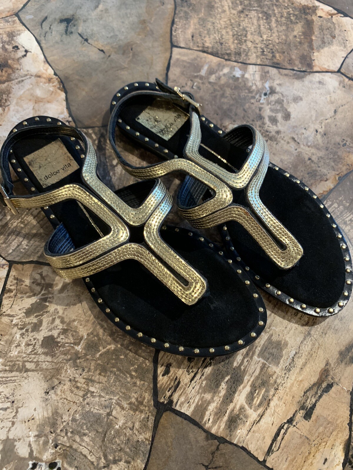 Dolce Vita Sandals Black Gold Size 6 New | eBay