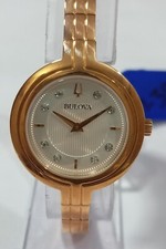 97P145 BULOVA RHAPSODY SLIVER DIAL GOLD TONE WOMEN'S WATCH M-398