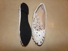 Lace Pearl Bling White Wedding shoes Bridal bridesmaids flats low heel pump