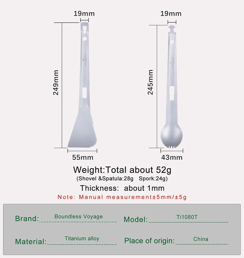 Titanium Alloy 2 in 1 Tong Spork Spatula Shovel Camping BBQ All-In-One Utensil - Image 3 of 4