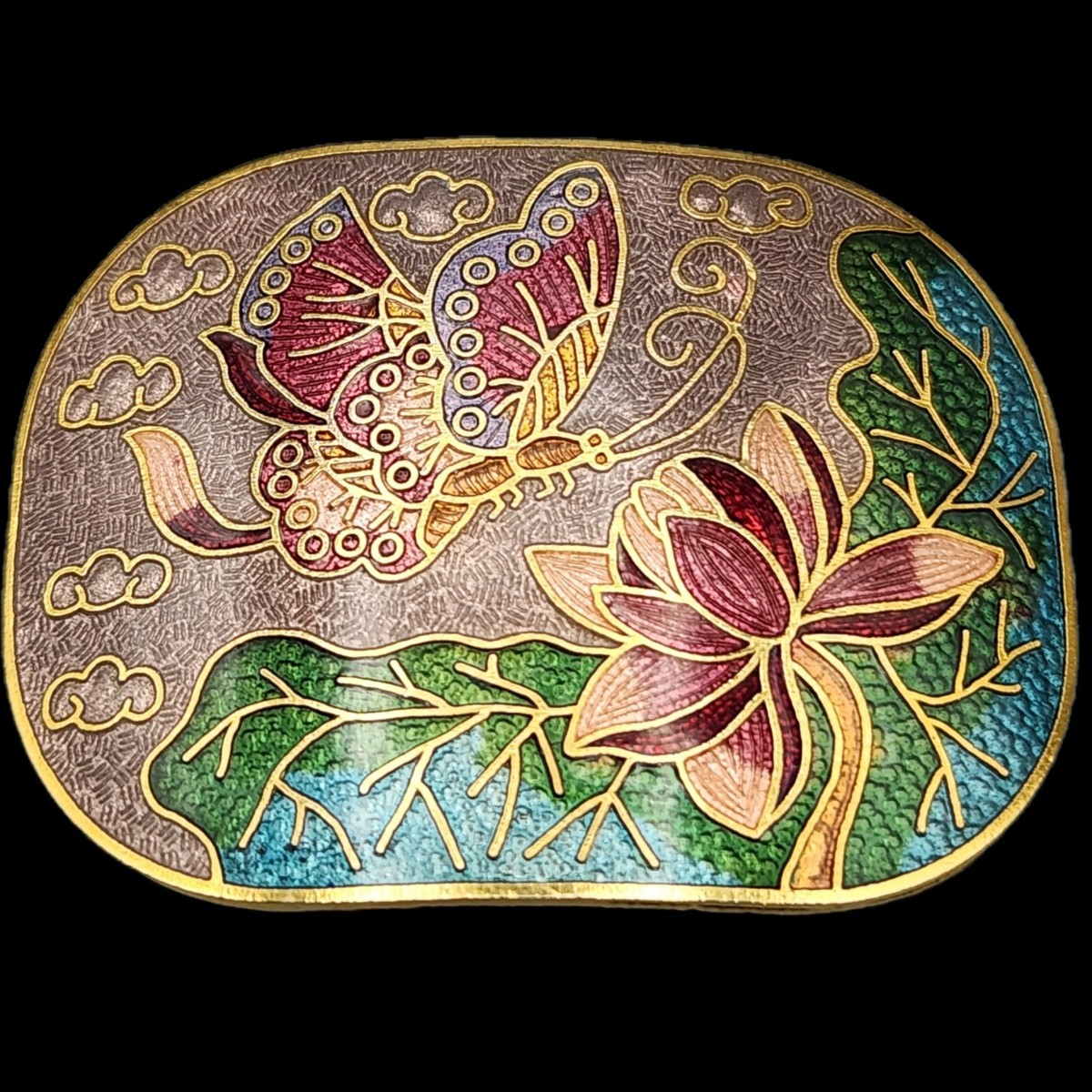 Vintage Butterfly Lotus Cloisonne Scarf Slide Clip Water  display picture 1