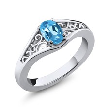 1.00 Cttw Blue Topaz Ring For Women  925 Sterling Silver  7X5MM  Gemstone